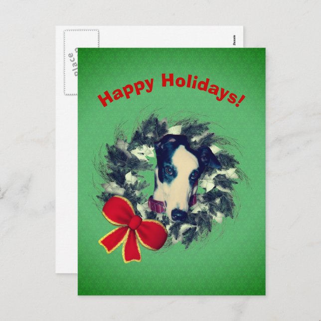 Greyhound Wreath Christmas Holiday Postcard (Front/Back)