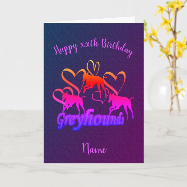 Greyhounds And Hearts Birthday  Card (Yellow Flower)