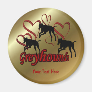Greyhounds And Red Hearts Dog Magnet