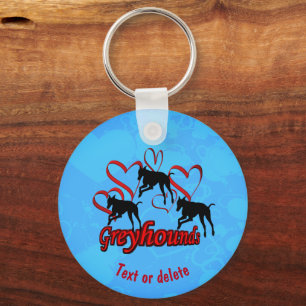 Greyhounds And Red Hearts Personalized Keychain