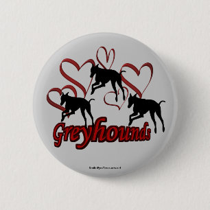 Greyhounds Hearts Silhouette Dog Lover Button