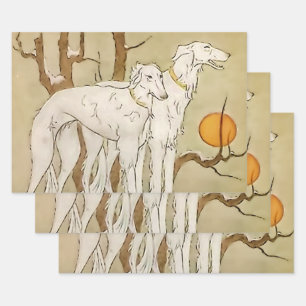 “Greyhounds in Winter” by Marjorie Miller Wrapping Paper Sheet