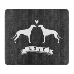 Greyhounds Love - Dog Silhouettes w/ Heart Cutting Board