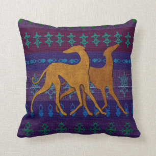Greyhounds of Azawakh (camaieu blue-crimson) Throw Pillow