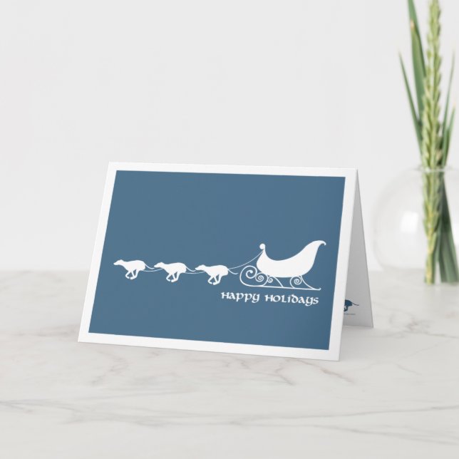 Greyhounds Pulling Santa's Sleigh Holiday Card (Front)