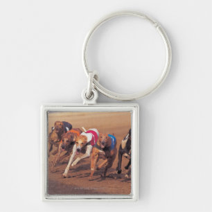 Greyhounds racing on track keychain