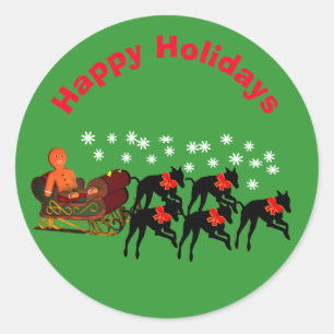 Greyhounds Sleigh Christmas Holiday  Classic Round Sticker