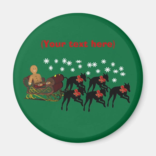 Greyhounds Sleigh Christmas Holiday Magnet (Front)