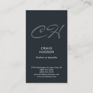 Greyish Blue Monogram Professional Business Card