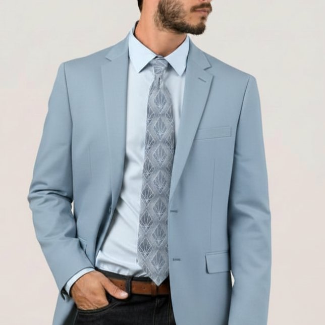 Greyish blue white diamonds Art Deco pattern Tie (Creator Uploaded)