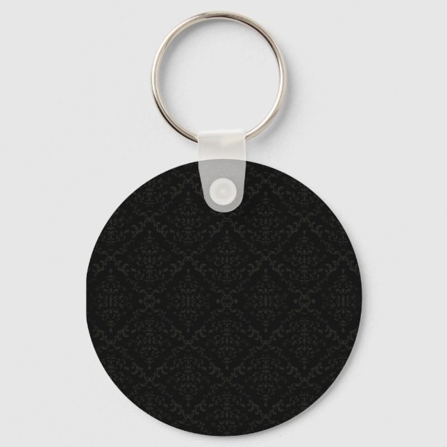 Greyish Damask pattern on dark background Keychain (Front)