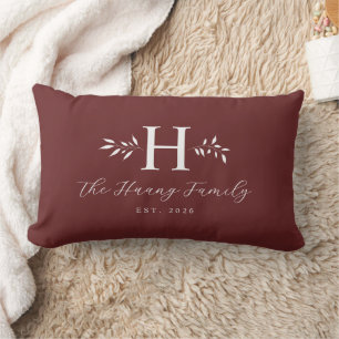 Greyish Red Personalized Family Name Monogram Lumbar Pillow