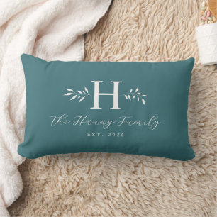 Greyish Turquoise Personalized Last Name Monogram Lumbar Pillow