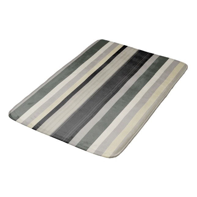 Greys and greens stripes bath mat (Angled)
