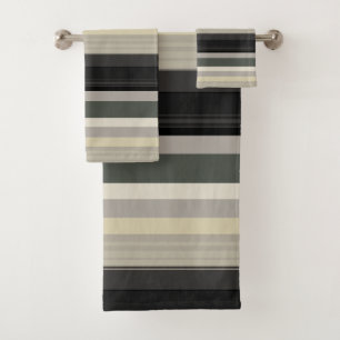 Greys and greens stripes bath towel set