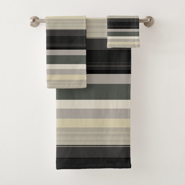 Greys and greens stripes bath towel set (Insitu)
