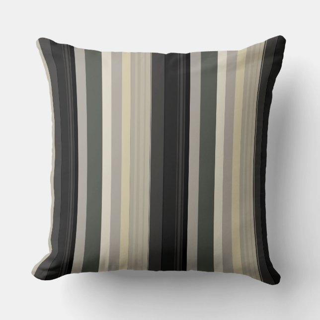 Greys and greens stripes throw pillow (Front)