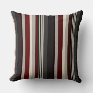 Greys and reds stripes throw pillow