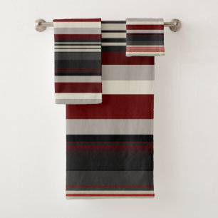 Greys and reds stripes throw pillow bath towel set
