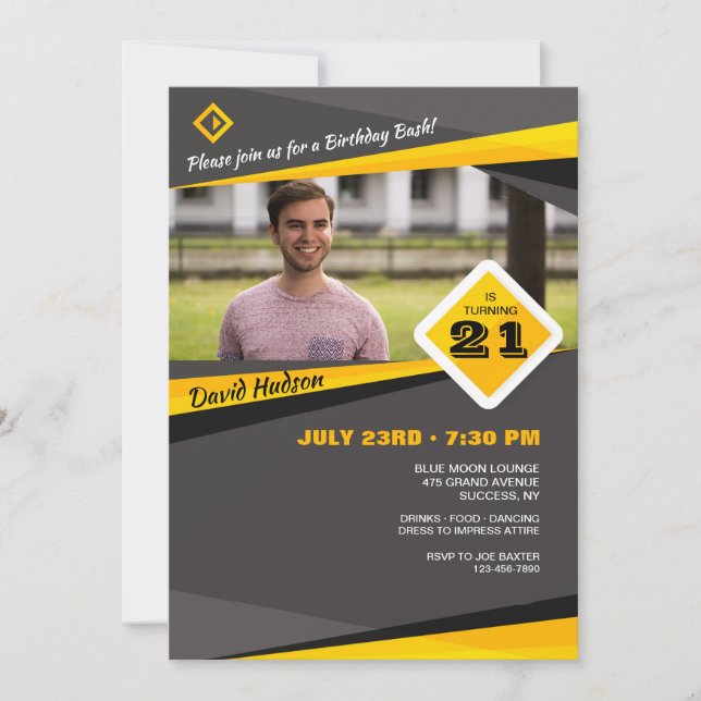 Greys and Yellows Photo Invitation (Front)