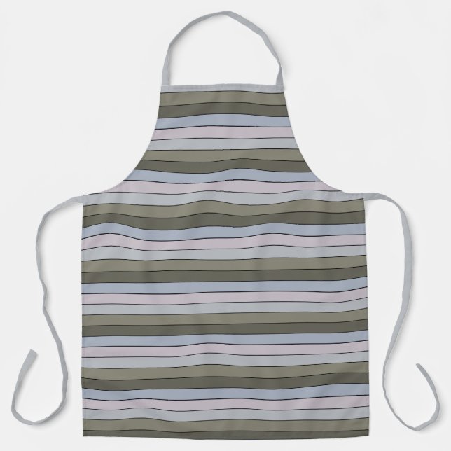 Greys Greens And Black Stripes On Watercolor Paper Apron (Front)