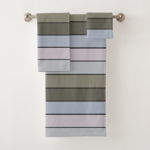 Greys Greens And Black Stripes On Watercolor Paper Bath Towel Set