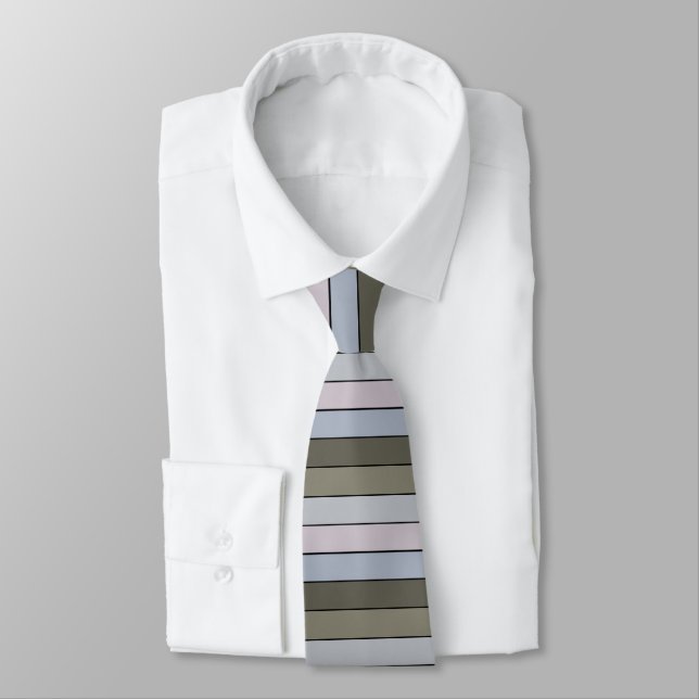 Greys Greens And Black Stripes On Watercolor Paper Tie (Tied)
