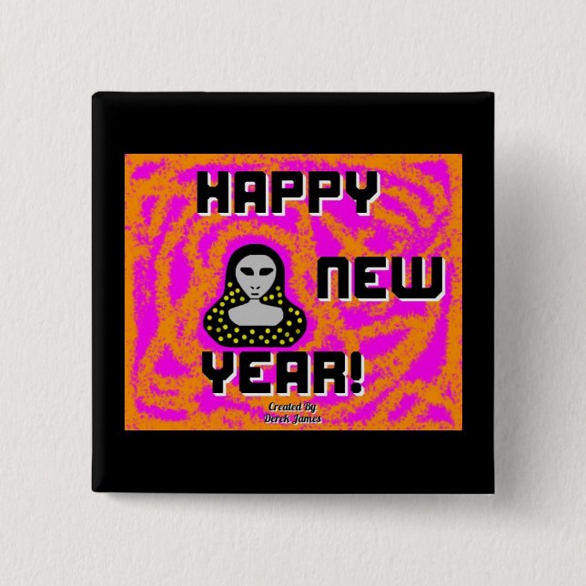 Greys New Year Wishes 2 Inch Square Button (Front)