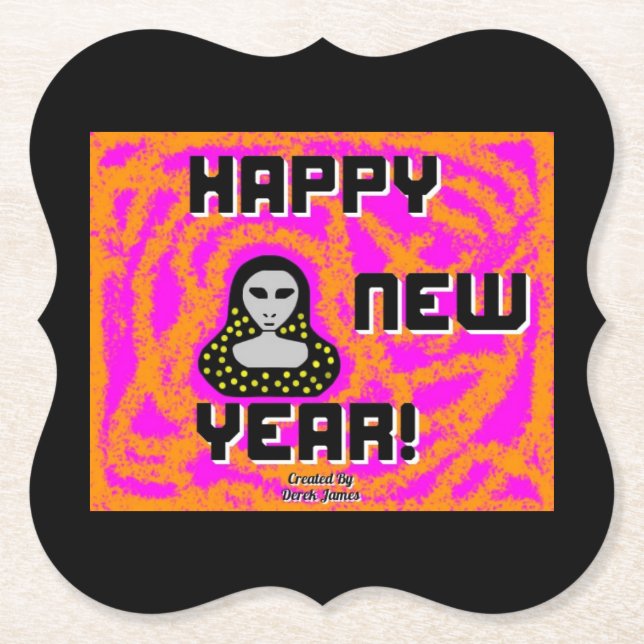 Greys New Year Wishes Bracket Paper Coaster (Front)