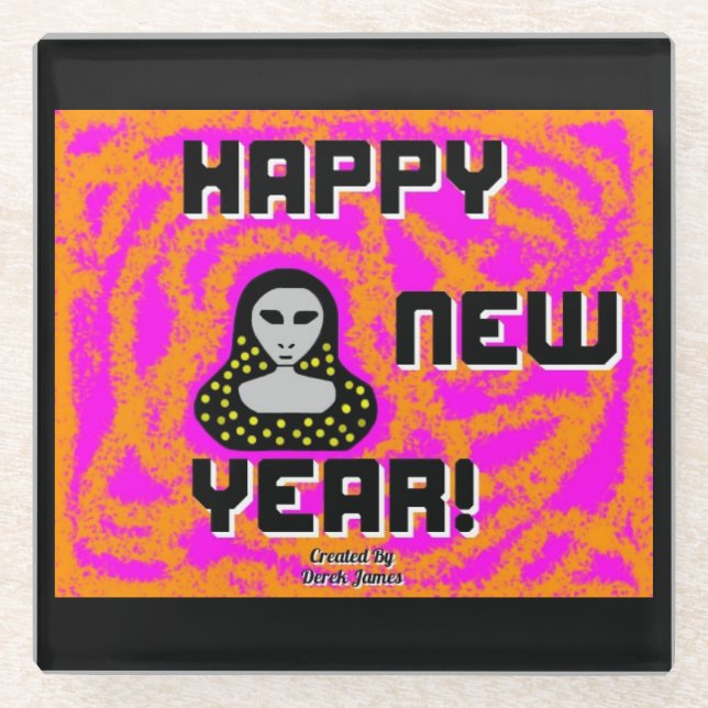 Greys New Year Wishes Glass Coaster (Front)