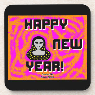 Greys New Year Wishes Hard Plastic Coaster