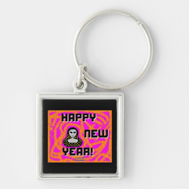 Greys New Year Wishes Premium Square Keychain (Front)