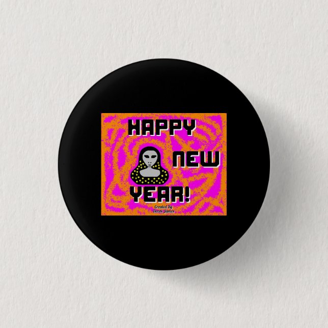 Greys New Year Wishes Round Button (Front)