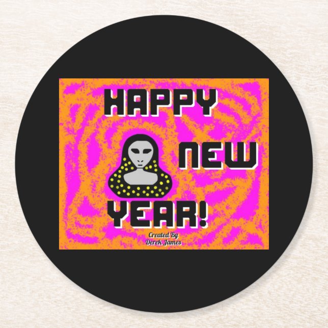 Greys New Year Wishes Round Paper Coaster (Front)