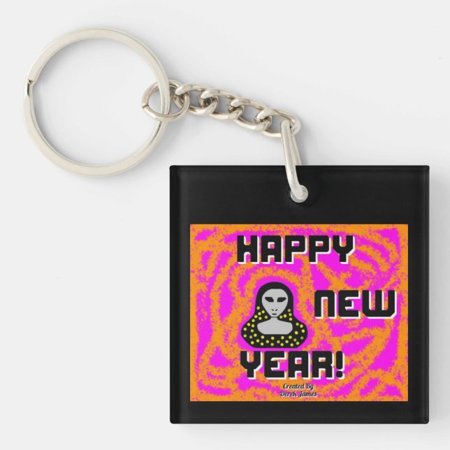Greys New Year Wishes Square Keychain (Front)