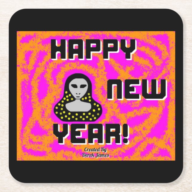 Greys New Year Wishes Square Paper Coaster (Front)