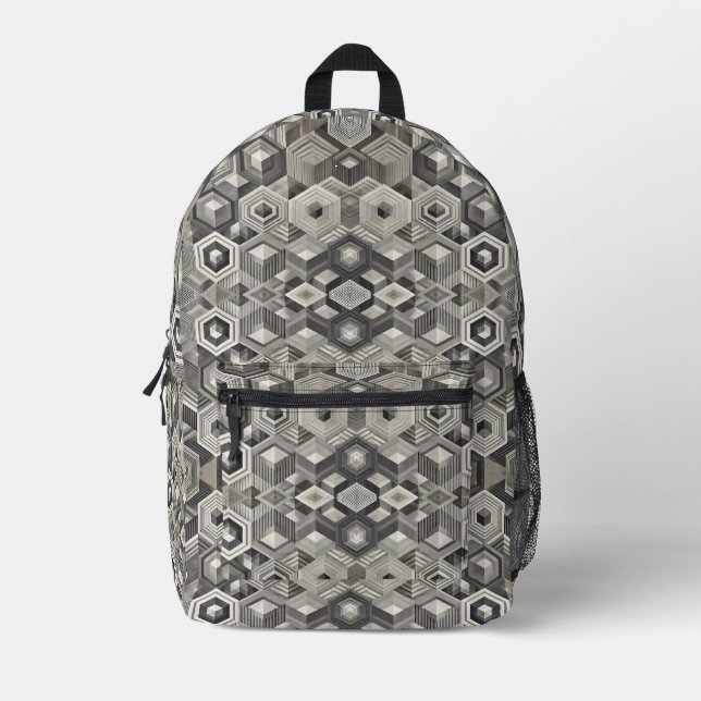 Greyscale Geometrics Printed Backpack (Front)