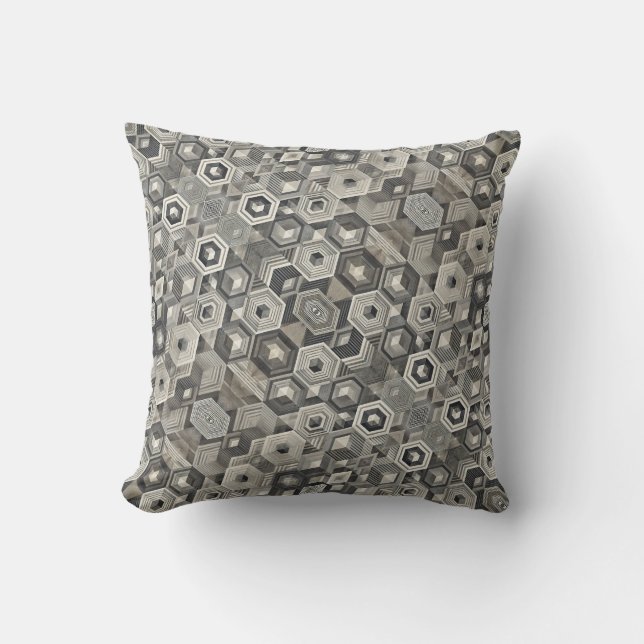 Greyscale Geometrics Throw Pillow (Front)