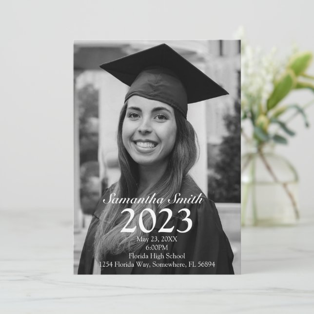 Greyscale Photo Graduation Announcement (Standing Front)
