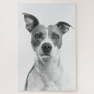 Greyscale Short Haired Dog in Black and White Jigsaw Puzzle