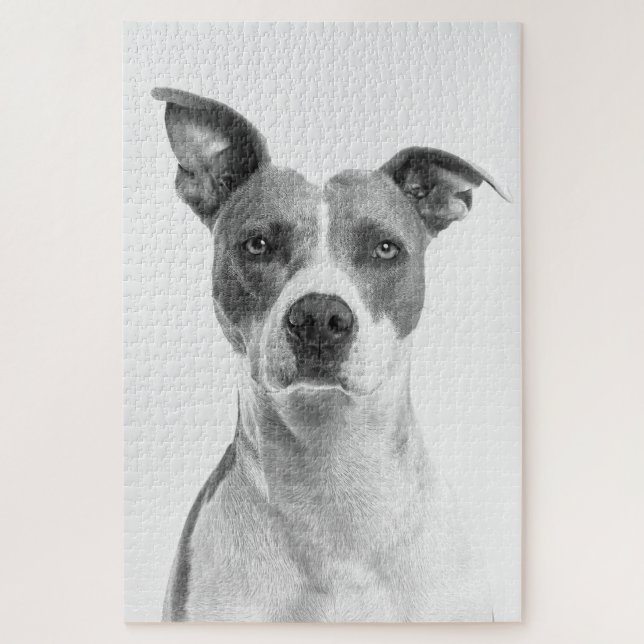 Greyscale Short Haired Dog in Black and White Jigsaw Puzzle (Vertical)