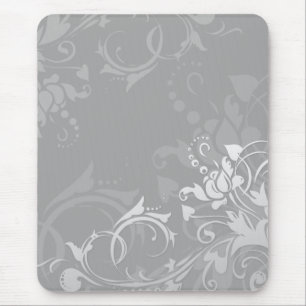 greyscale swirly modern floral design mouse pad