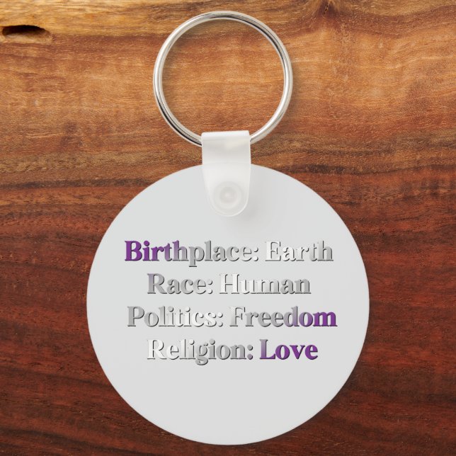 Greysexual Pride - Birthplace: Earth. Race: Human Keychain (Front)