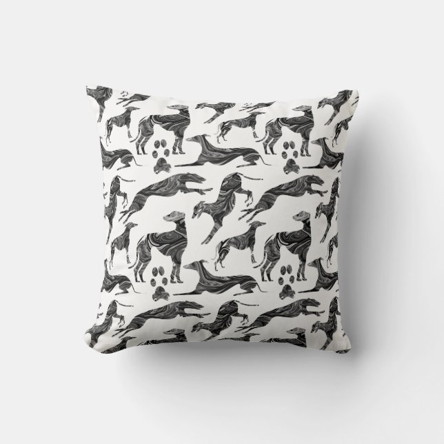 Greyt Greyhound Marble Silhouettes Throw Pillow (Front)