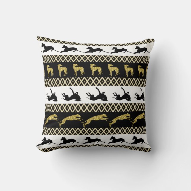 Greyt Greyhound Monochrome and Gold Diamonds Throw Pillow (Front)