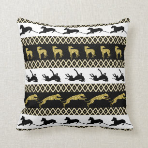 Greyt Greyhound Monochrome and Gold Diamonds Throw Pillow