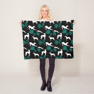 Greyt Greyhound Silhouettes with Monstera Leaves Fleece Blanket