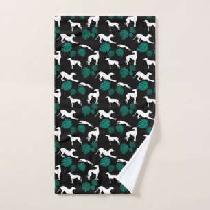 Greyt Greyhound Silhouettes with Monstera Leaves Hand Towel