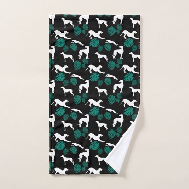 Greyt Greyhound Silhouettes with Monstera Leaves Hand Towel (Hand Towel)