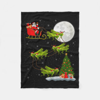Grhopper Santa Sleigh Flying Funny Magical Christm Fleece Blanket
